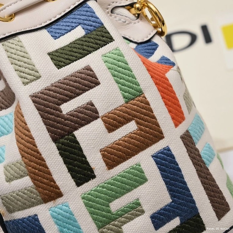 Vintage HOT Beige Canvas with Fendi Bag Motif In Woven Tresor Handle Mini Bucket FF Mon 0724